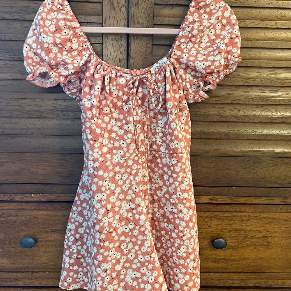 Timing Pink Floral Dress with Puff Sleeves